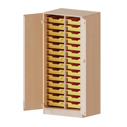 ErgoTray Schrank, zweireihig, 4 Ordnerhöhen - evo180 Serie B/H/T: 70,3x154x50 cm, zweitürig, mit Sockel (81 mm), mit 28 flachen ErgoTray Boxen ErgoTray Schrank, zweireihig, 4 Ordnerhöhen - evo180 Serie B/H/T: 70,3x154x50 cm, zweitürig, mit Sockel (81 mm), mit 28 flachen ErgoTray Boxen