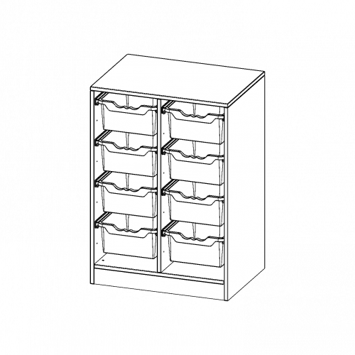 ErgoTray Regal, zweireihig, 2,5 Ordnerhöhen - evo180 Serie B/H/T: 70,3x100x50 cm, fahrbar, 8 hohe ErgoTray Boxen
