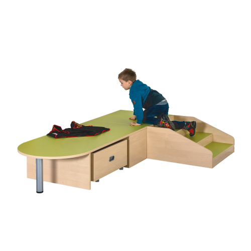 Podestanlage 12, 3teilig, mit Linoleum-Deckplatten B/H/T: 140x35x220 cm, als Laufsteg mit Halbrundansatz, 2 Rollkästen Podestanlage 12, 3teilig, mit Linoleum-Deckplatten B/H/T: 140x35x220 cm, als Laufsteg mit Halbrundansatz, 2 Rollkästen