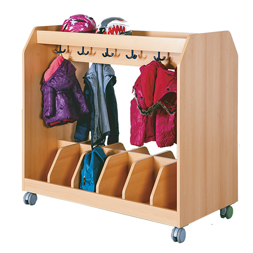 Garderoben- und Taschenwagen mit Trennungen 12 Taschen und zusätzlichen 12 Dreifachhaken unter Ablage, doppelseitig nutzbar, B/H/T: 120x110x60 cm