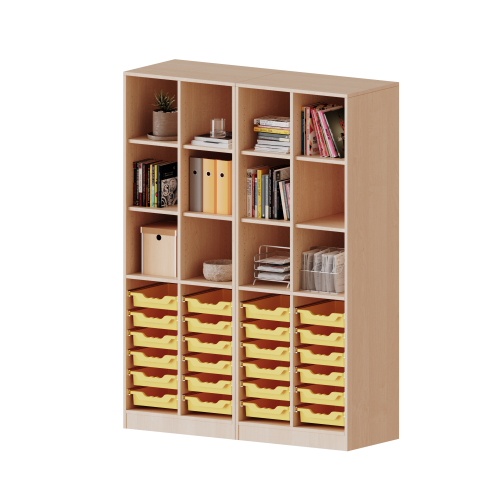 ErgoTray Regal, vierreihig, 5 Ordnerhöhen - evo180 Serie Breite 140,6 cm, Gesamthöhe 190 cm, mit Sockel (81 mm), zweiteilig und Mittelwand, unten 24 flache ErgoTray Boxen, oben 8 Einlegeböden ErgoTray Regal, vierreihig, 5 Ordnerhöhen - evo180 Serie Breite 140,6 cm, Gesamthöhe 190 cm, mit Sockel (81 mm), zweiteilig und Mittelwand, unten 24 flache ErgoTray Boxen, oben 8 Einlegeböden