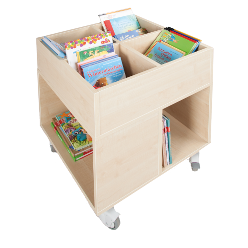 Bücherkiste CuBe, 4 Fächern auf der Oberseite, 4 Fächer seitlich, fahrbar B/H/T: 60x72x60 cm Bücherkiste CuBe, 4 Fächern auf der Oberseite, 4 Fächer seitlich, fahrbar B/H/T: 60x72x60 cm