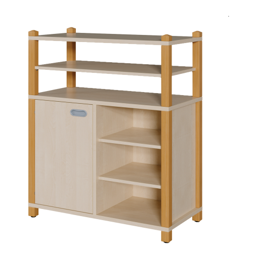 Stollen-Schrank mit einseitiger Tür und 3 offenen Fächern, offener Regalaufsatz B/H/T: 106x120x40 cm, Tür links, Regal rechts, 5 Einlegeböden