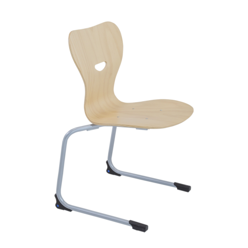 Freischwinger Schulstuhl mit Sperrholz Sitzschale Stapelbarer Freischwinger Schülerstuhl mit ergonomisch geformter Buchesperrholz- Sitzschale, mit Griffloch