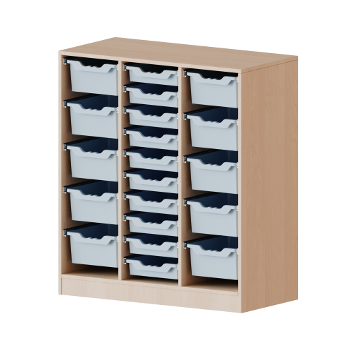 ErgoTray Regal, dreireihig, 3 Ordnerhöhen - evo180 Serie Breite 104,5 cm, Gesamthöhe 118 cm, mit Sockel, rechts und links je 5 hohe, in der Mitte 10 flache ErgoTray Boxen ErgoTray Regal, dreireihig, 3 Ordnerhöhen - evo180 Serie Breite 104,5 cm, Gesamthöhe 118 cm, mit Sockel, rechts und links je 5 hohe, in der Mitte 10 flache ErgoTray Boxen