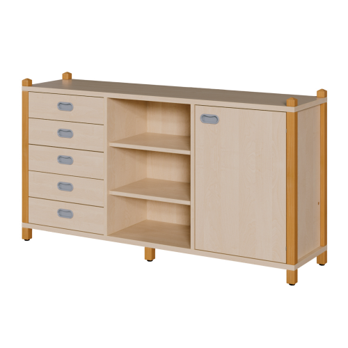Stollen-Raumteiler mit 5 Schüben, Tür und mittigem Regal B/H/T: 156x80x40 cm, 5 Schübe mit Dekorblende, Tür, mittiges Regal, 4 Einlegeböden