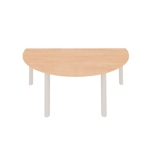 Halbrundtisch mit Melaminplatte Halbrundtisch mit Vierfußgestell, wählbar sind Tischgröße, Tischhöhe, Art der Standfüße, das Dekor und die Gestellfarbe