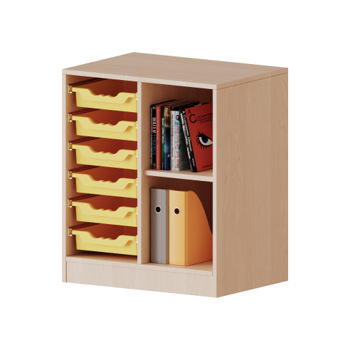 ErgoTray Regal, zweireihig, 2 Ordnerhöhen - evo180 Serie Breite 70,3 cm, Gesamthöhe 82 cm, mit Sockel, rechts 2 Fächer, links 6 flache ErgoTray Boxen ErgoTray Regal, zweireihig, 2 Ordnerhöhen - evo180 Serie Breite 70,3 cm, Gesamthöhe 82 cm, mit Sockel, rechts 2 Fächer, links 6 flache ErgoTray Boxen
