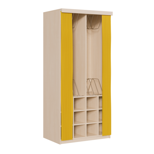 Liegepolsterregal mit Vorhang, 227 cm hoch, oben Polster, unten Bettzeugfächer H/T: 190x72 cm, wählbare Anzahl von Matratzen, Bettwäschefächer, Regal in Korpusbauweise