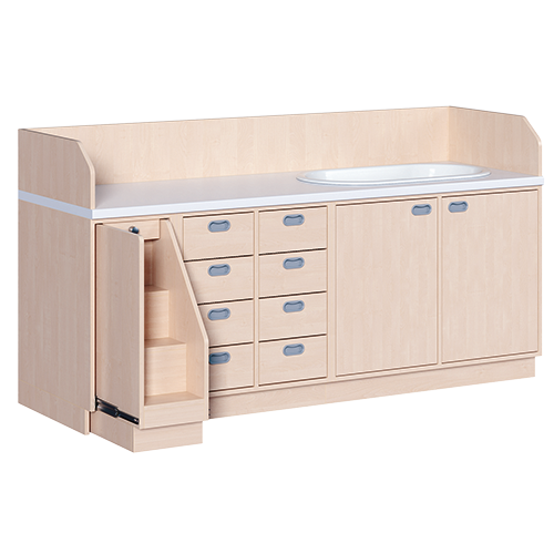 Wickelkommode, dreireihig zuzüglich Badewanne B/H: 213x113 cm, Ausziehbarer Aufstieg, 8 Schübe und Badewanne