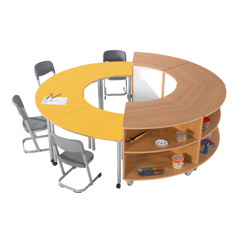 Tisch 1/8 Kreis, Vollkernplatte, Innendurchmesser: 120 cm fahrbar, Höhe und Tischplattenfarbe wählbar