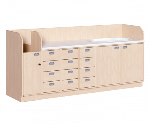 Wickelkommode, vierreihig zuzüglich Badewanne B/H: 249x113 cm, Integrierter Aufgang, Schübe und Badewanne