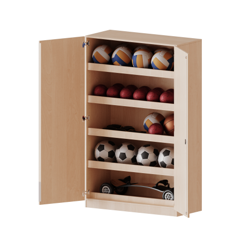 Ballschrank, 5 Ordnerhöhen - Serie evo180 Breite 120 cm, Gesamthöhe 190 cm, 4 Einlegeböden mit Aufkantung für Bälle, mit Sockel (81 mm) Ballschrank, 5 Ordnerhöhen - Serie evo180 Breite 120 cm, Gesamthöhe 190 cm, 4 Einlegeböden mit Aufkantung für Bälle, mit Sockel (81 mm)