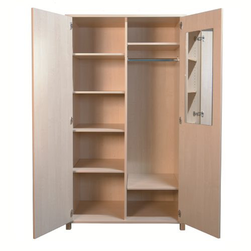 Stollen-Kleiderschrank, li.4 EB, re.Garderobe, Spiegel B/H/T: 100x190x60 cm, li.4 EB, re.Garderobe, Spiegel