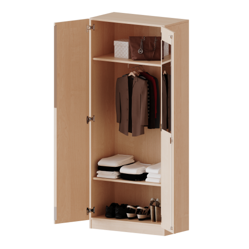 Garderobenschrank mit Spiegel und Garderobenstange, 5 Ordnerhöhen - Serie evo180 Breite 80 cm, Gesamthöhe 190 cm, 2 Türen, abschließbar, mit Sockel (81 mm)