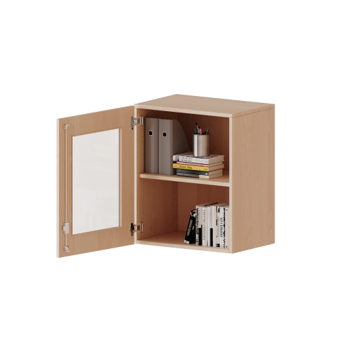 Aufsatzschrank, 2 Ordnerhöhen - Serie evo180 B/H/T: 60x72x50 cm, 1 Tür mit Glaseinsatz, abschließbar, Tür öffnet nach links