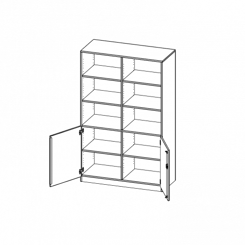 Schrank, 5 Ordnerhöhen, Türen unten (2 OH), oben 3 offene Fächer - Serie evo180 B/H/T: 120x190x50 cm, 2 Türen, abschließbar, mit Sockel (81 mm)