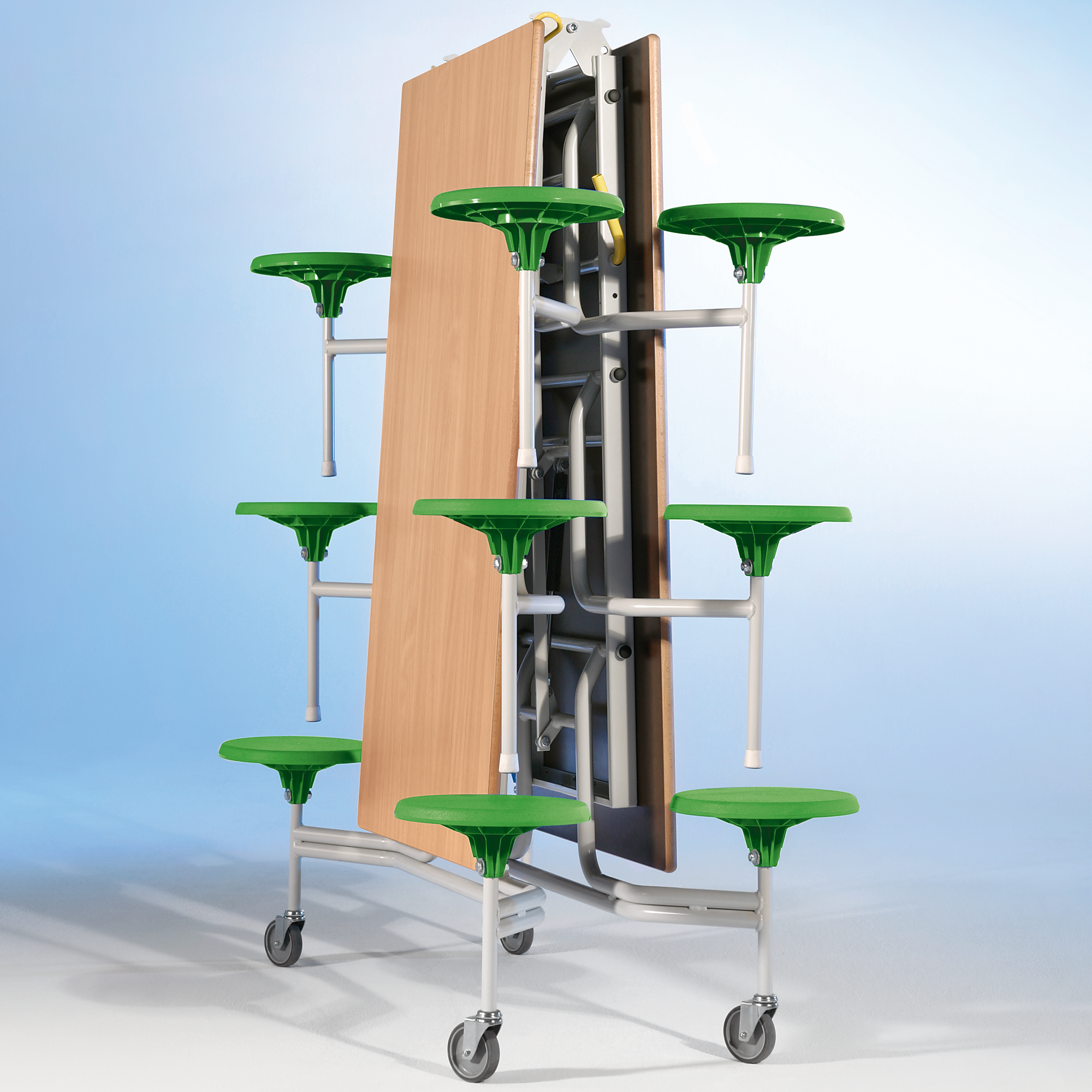 Spaceflex 2.0 Klapptisch mit integrierten Stühlen, rechteckig, Schichtstoffplatte 12 Sitze Farbe Gelb, Sitzhöhe 41 cm