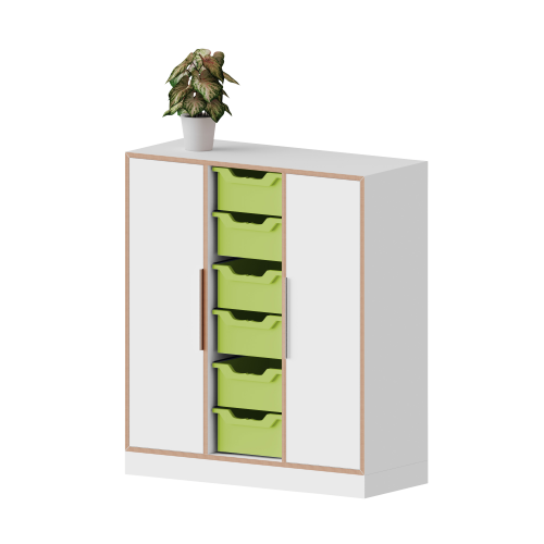 qickly® Schrank, 3 Ordnerhöhen, 2 Türen, 6 große Ergo Tray Boxen B/H/T: 104,2x110,5x42,6 cm