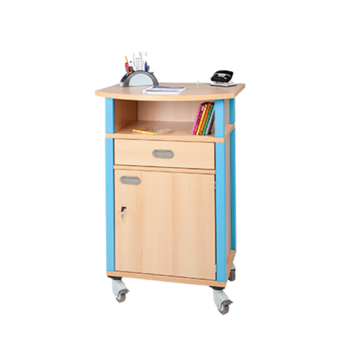 Stollen-Stehpult, fahrbar B/H/T: 66x110x60 cm, mit Fach, 1 Schub, 1 Tür rechts