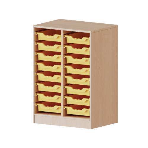 ErgoTray Regal, zweireihig, 2,5 Ordnerhöhen - evo180 Serie Breite 70,3 cm, Gesamthöhe 100 cm, mit Sockel, 18 flache ErgoTray Boxen