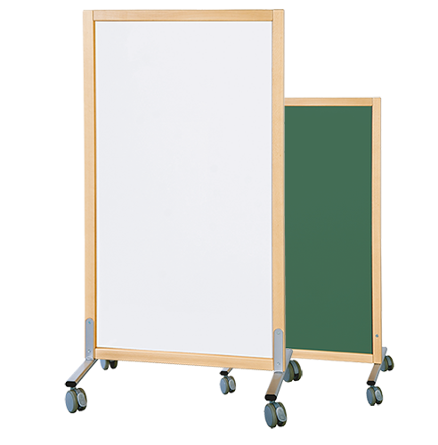 Trennwand fahrbar, mit Emaille-Flächen B/H/T: 74x137x50 cm, Emaille grün/weiß, Stahlgestell mit RAL-Farbe 9006 (weißaluminium)