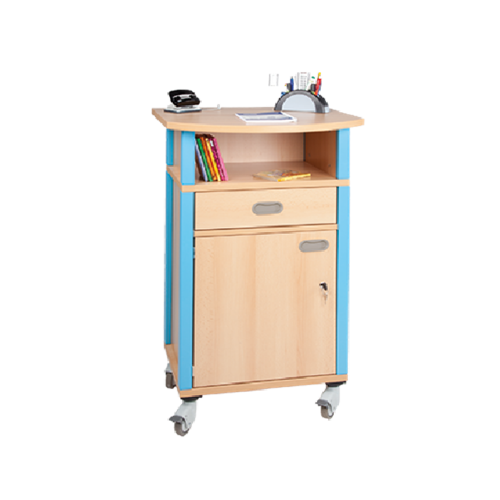 Stollen-Stehpult, fahrbar B/H/T: 66x110x60 cm, mit Fach, 1 Schub, 1 Tür links