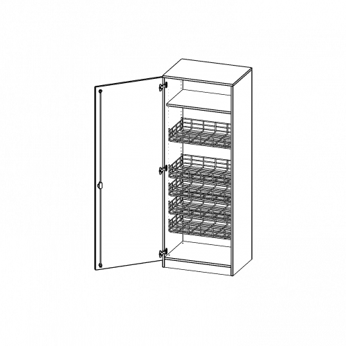 Sportschrank, 5 Ordnerhöhen - Serie evo180 B/H/T: 70,3x190x60 cm, mit 4 Ballkörben, Tür öffnet links, mit Sockel (81 mm)