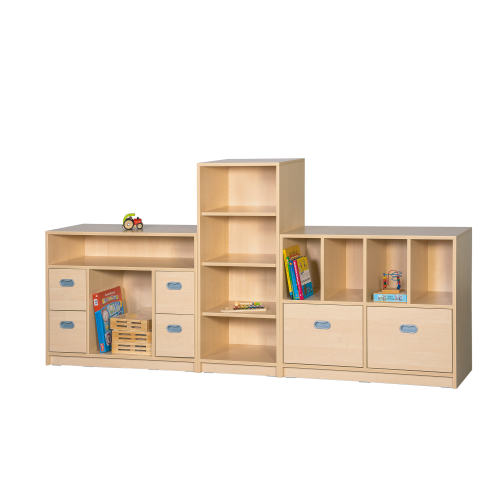 Komplettregalsystem "Elias" - bestehend aus 3 Regal Elementen B/H/T: 256x80/120x40 cm, mit Schüben und Griffmulden