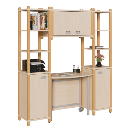 Stollen-Erzieherarbeitsplatz B/H/T: 162x180x40/50 cm, rechts und links Regal mit Tür, oben 2 Türen