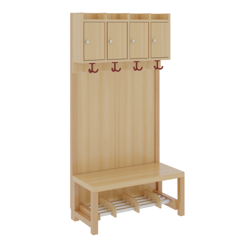 Komplettgarderobe mit Ablagen und Türen Stütze mit Paneelrückwand, Aluminiumrost mit Facheinteilung, T: 39 cm
