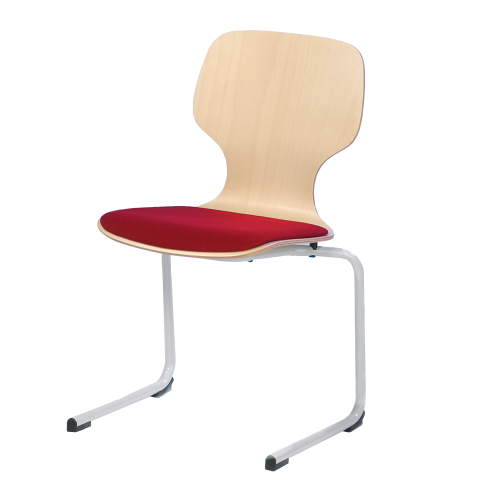 Freischwinger Kufenstuhl mit Sitzpolster und  Rundrohrgestell Sitzhöhe. 46 cm, Sitzschale Multiplex Buche mit Sitzpolster und Rundrohrgestell