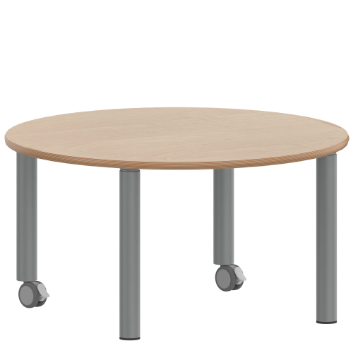 Tisch ZALOTTI mit Schichtstoff-Belag Rundtische, Durchmesser: 100 cm, Höhen 25…76 cm, Stahlrohrbeine Ø 60 mm, Fußvariante: fahrbar