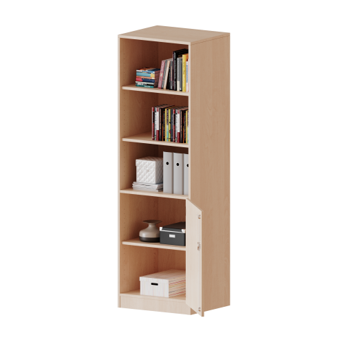 Schrank, 5 Ordnerhöhen, Tür unten (2 OH), oben 3 offene Fächer - Serie evo180 Breite 60 cm, Gesamthöhe 190 cm,1 Tür, abschließbar, mit Sockel (81 mm)