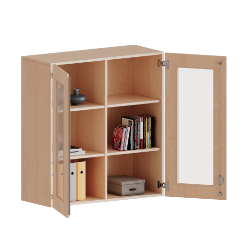 Aufsatzschrank, 3 Ordnerhöhen - Serie evo180 Gesamthöhe 108 cm, 2 Türen mit Glaseinsatz, abschließbar, mit Mittelwand
