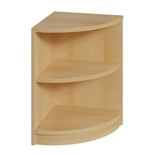 Viertelkreisregal in Korpusbauweise mit 40 cm Radius, verschiedene Höhen, feste Fachhöhen