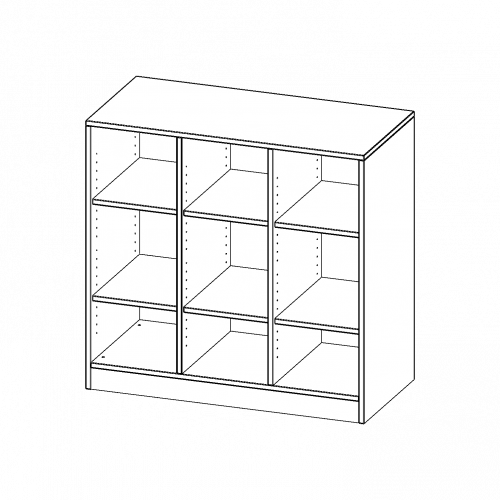 Regal, dreireihig, 2 Ordnerhöhen - evo180 Serie B/H/T: 104,5x100x50 cm (2,5 Ordnerhöhen!), mit Sockel (81 mm) und Mittelwand, ohne Boxen, 6 Einlegeböden