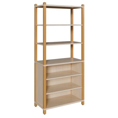 Stollen-Regal mit 5 Fächern T: 40 cm, Regal mit 4 verstellbaren Einlegeböden bzw. 5 Fächern, unten 3seitig geschlossen, oben offen