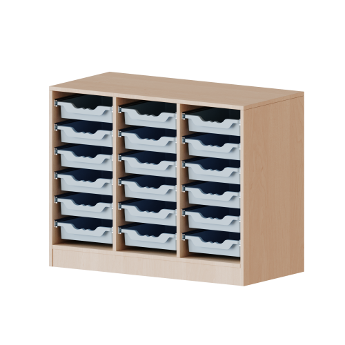 ErgoTray Regal, dreireihig, 2 Ordnerhöhen - evo180 Serie Breite 104,5 cm, Gesamthöhe 82 cm, mit Sockel, 18 flache ErgoTray Boxen ErgoTray Regal, dreireihig, 2 Ordnerhöhen - evo180 Serie Breite 104,5 cm, Gesamthöhe 82 cm, mit Sockel, 18 flache ErgoTray Boxen