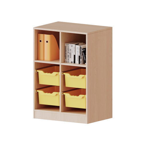 ErgoTray Regal, zweireihig, 2,5 Ordnerhöhen - evo180 Serie Breite 70,3 cm, Gesamthöhe 100 cm, mit Sockel, oben 3 Fächer, unten 4 hohe ErgoTray Boxen