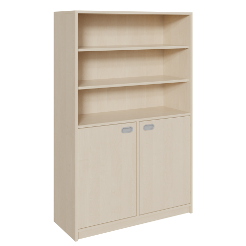 Korpus-Kombischrank, unten mit 2 Türen, oben Regalbereich Schränke in 2 Breiten und 3 Höhen, unten 2 Türen, oben Regal mit Einlegeböden