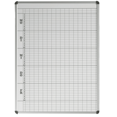 Stundenplantafel aus Premium Stahlemaille in weiß B/H: 117x103 cm, 10 Stunden, 25 Klassen, Stahlemaillie weiß, magnethaftend, mit Whiteboardmarkern beschreibbar