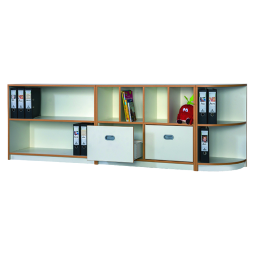 Fertigregalsystem in Korpusbauweise "Diana" B/H/T: 244x80x40 cm, Regalsystem mit 2 hohen Schüben und Viertelkreisregal