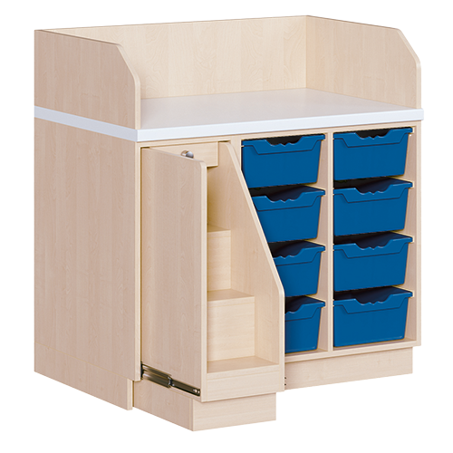 Wickelkommode, dreireihig B/H: 107x113 cm, Ausziehbarer Aufstieg, 8 Boxen Wickelkommode, dreireihig B/H: 107x113 cm, Ausziehbarer Aufstieg, 8 Boxen