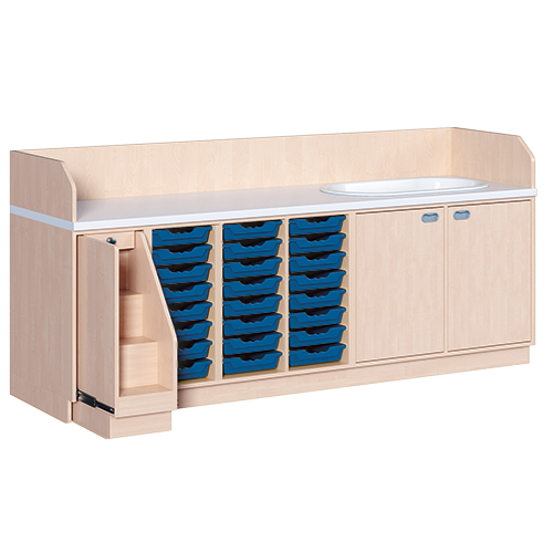 Wickelkommode, vierreihig zuzüglich Badewanne B/H: 249x113 cm, Ausziehbarer Aufstieg, 24 Boxen und Badewanne