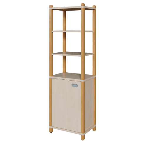 Stollen-Schrank, 1-türig B/T: 56x40 cm, Schrank mit 4 verstellbaren Einlegeböden bzw. 6 Fächern, oben offenes Regal in 2 Höhen