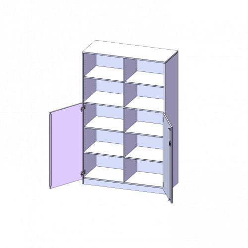 Schrank, 5 Ordnerhöhen, Türen unten (3 OH), oben 2 offene Fächer - Serie evo180 B/H/T: 120x190x50 cm, 2 Türen, abschließbar, mit Sockel (81 mm)