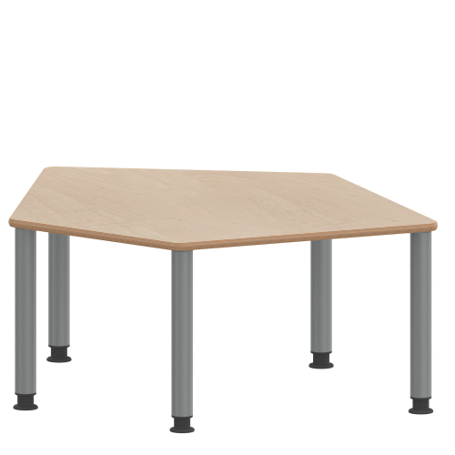 Tisch ZALOTTI mit Schichtstoff-Belag Fünfecktisch-klein, Stellfläche B/T: 121x110 cm, Höhen 41…76 cm, Stahlrohrbeine Ø 60 mm, Fußvariante: höhenverstellbar