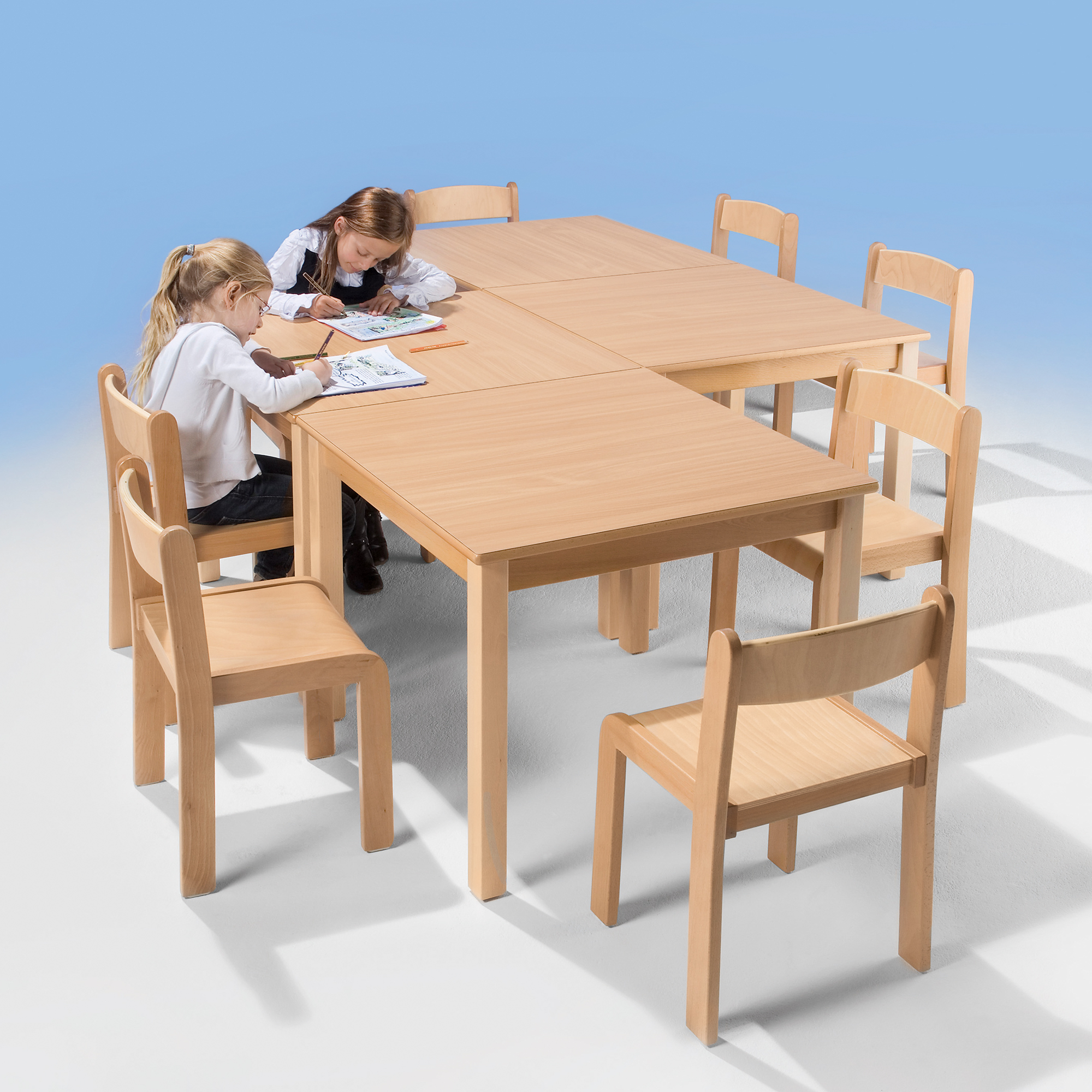 Quadrattisch mit Massivholzgestell und Schichtstoffplatte B/T: 60x60 cm, in 7 Tischhöhen lieferbar