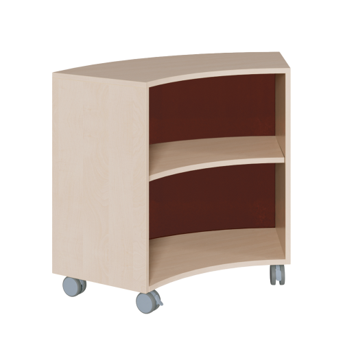 Bogenregal, Plexi-Rückwand B/H/T: 99x82,5x48 cm, fahrbares Regal auf 1/6-Kreis-Grundfläche mit 1 Zwischenboden
